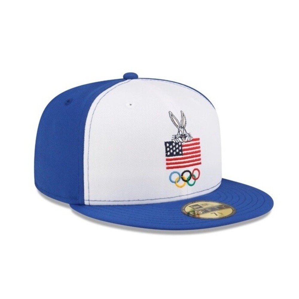 New Era 59FIFTY Looney Tunes Bugs Bunny Team USA Olympic Hat Blue White 7 3/8